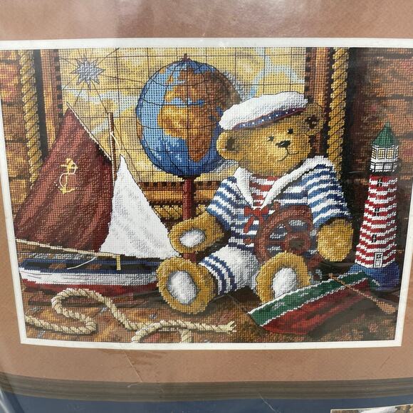 Sunset Needlepoint Bear Ahoy! Kit by Anna Krajewski Vintage New in Package - Picture 4 of 14